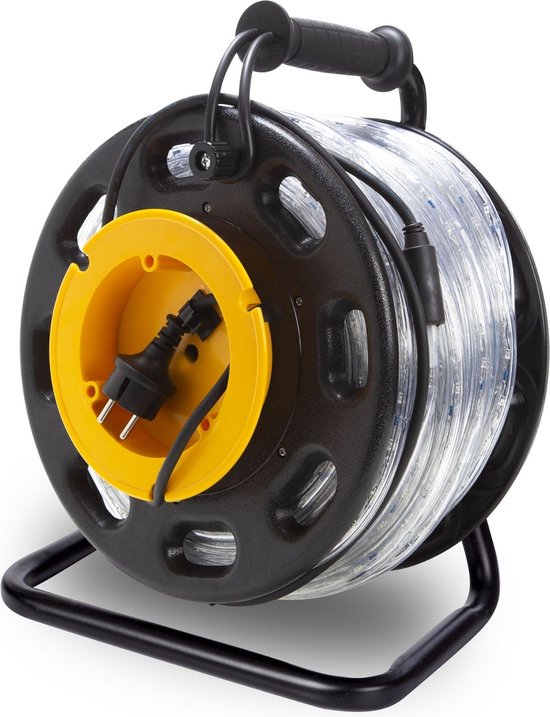 HQ-Power Flexible LED sur enrouleur, 6500 °K, 2850 lm, idéal pour l'éclairage des chantiers, cages d'escaliers, cages d'ascenseurs, etc., utilisable à l'intérieur et à l'extérieur, 30 m, blanc froid