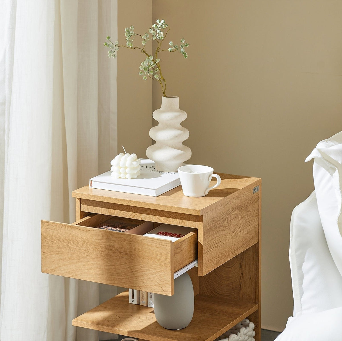 SoBuy Sideboard - Table basse avec 1 tiroir coulissant - Max. 45KG - 39 x 65 x 39 cm - Couleur bois