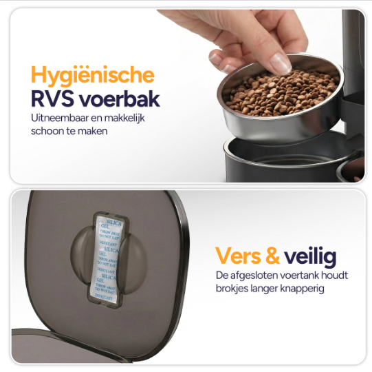 Distributeur automatique de nourriture Viervoeter Feed Dual - Noir - 28 x 22 x 36 cm - 7 L, double bac, application et Wi-Fi