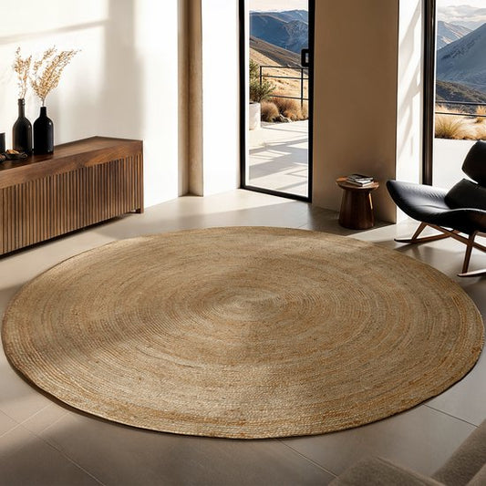 tectake® Tapis tissé à la main - Tapis durable et facile d'entretien - Rond - Jute naturel - Disponible en différentes tailles - Naturel - Ø 200 cm