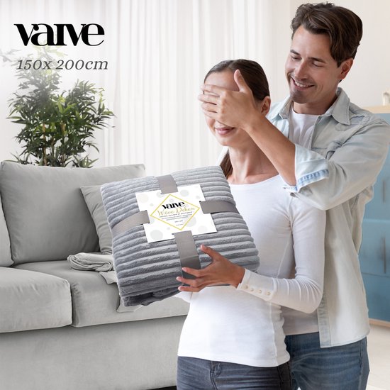 VAIVE Couverture polaire 150 x 200 cm - Super douce - Plaid pour Canapé, Lit ou Décoration de salon - Couvertures - Plaids - Couverture - Ribbed - Grey