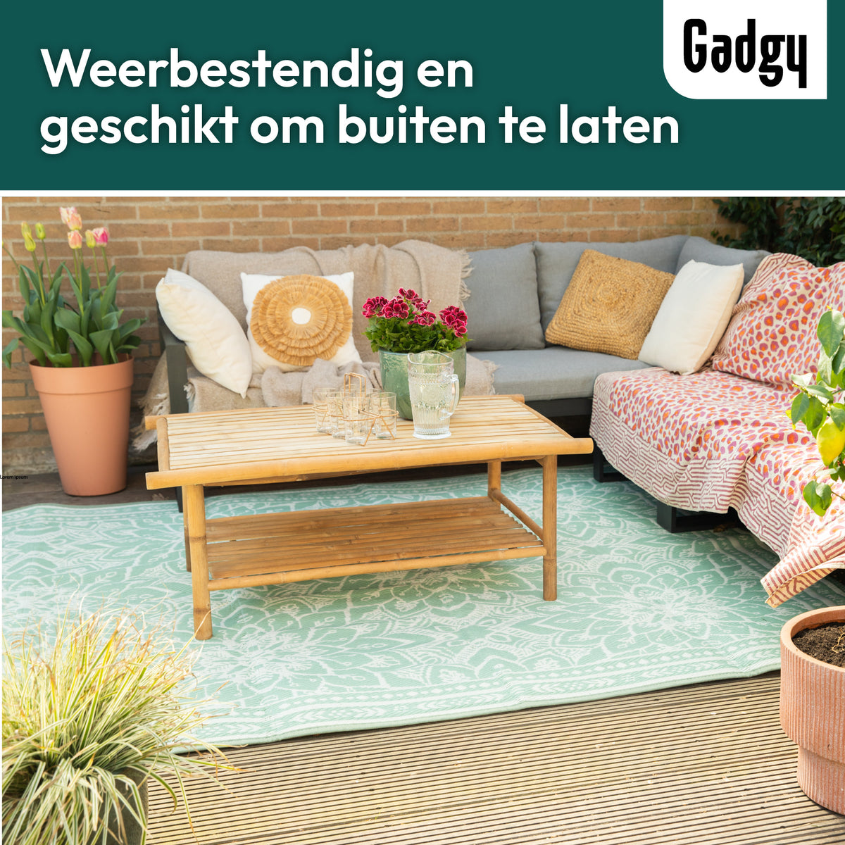 Tapis d'extérieur Gadgy XXL - Tapis d'extérieur 270x200 cm - Tapis de jardin double face - Tapis de pique-nique vert blanc - Tapis d'extérieur