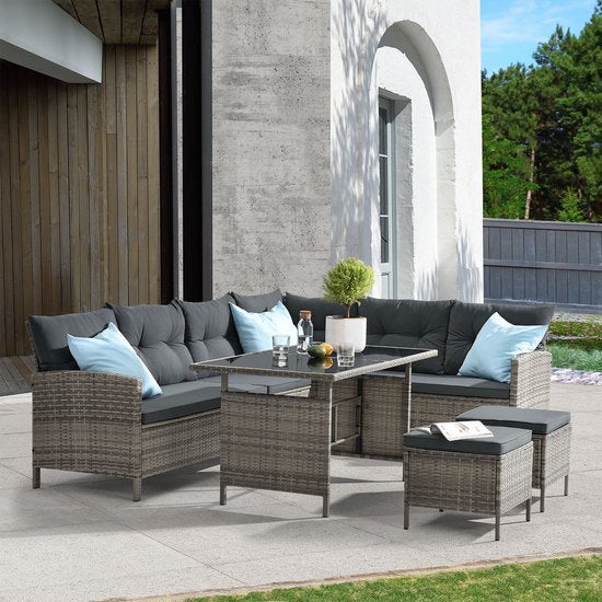 Ensemble de salon en polyrotan - Manacor - Gris