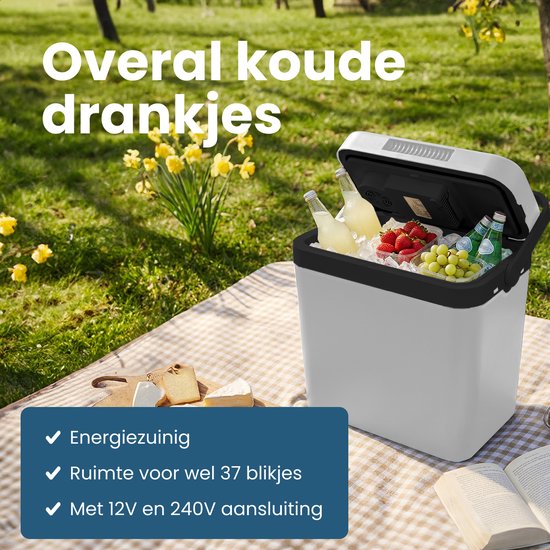 Auronic Coolbox électrique 12V et 230V - 25L - Réfrigérateur de camping - Voiture - Refroidissement et chauffage - Frigobox - Gris clair