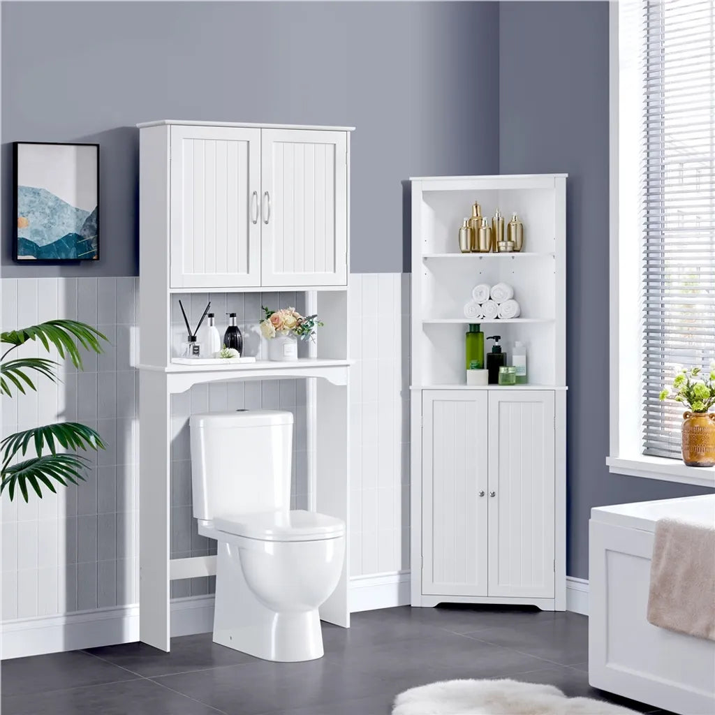 Armoire de salle de bains Yaheetech 75 x 23 x 180 cm - Blanche - Armoire à poser pour WC ou lave-linge avec étagère réglable