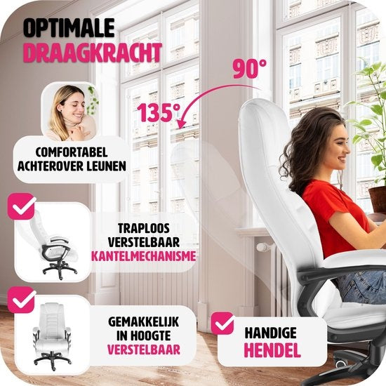 tectake® - Siège de direction de luxe Siège de bureau Siège de bureau - simili cuir - blanc