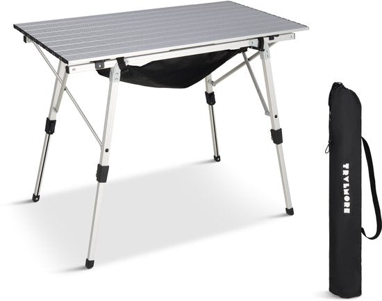 TRVLMORE Table de camping réglable - 90x52x71cm - Table pliante avec structure en aluminium - Légère - Table de camping - Table pliante - Silver