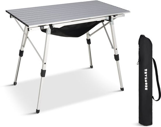 TRVLMORE Table de camping réglable - 90x52x71cm - Table pliante avec structure en aluminium - Légère - Table de camping - Table pliante - Silver