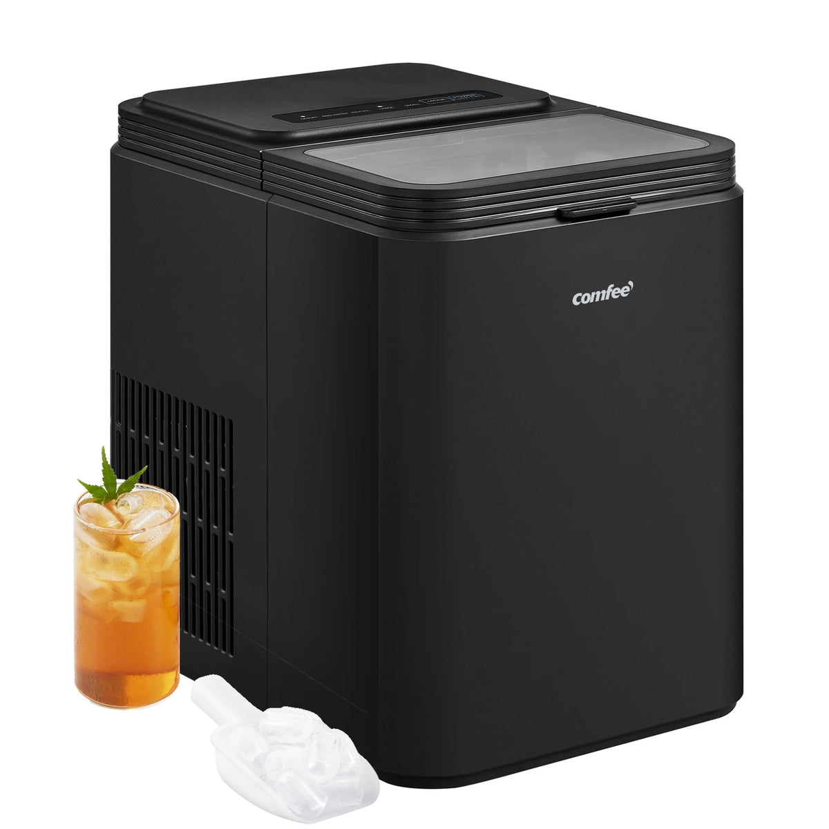Machine à glaçons Comfee RCI12BL1EU - 12 kg de glace par jour - Autonettoyante - 29,5 x 21,3 x 29,5 cm - Noir