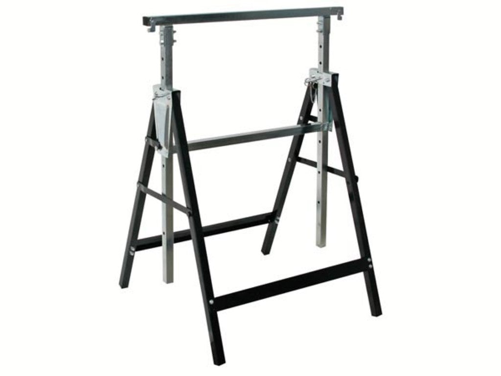 Chevalet de sciage Toolland en métal, pliable – Doté de sept positions de hauteur réglables, d'une surface d'appui antidérapante et d'une poignée – Pour l'atelier et le chantier – Métal noir – 180 kg