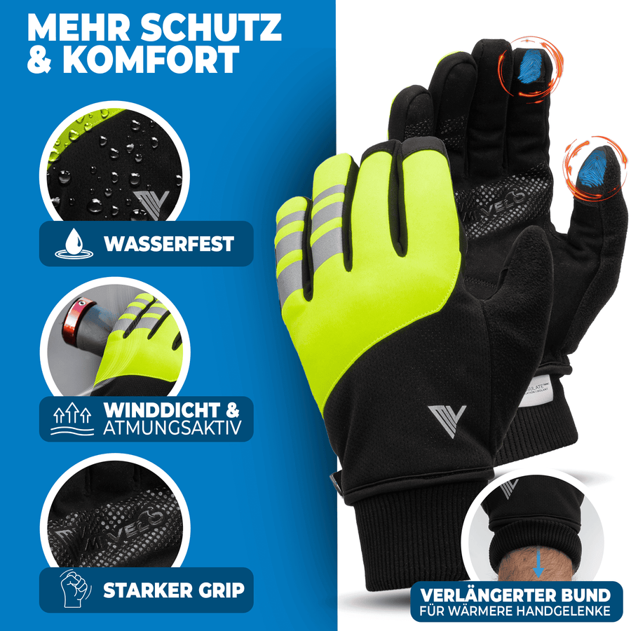 MIVELO THERMO-FIT Gants d'hiver - Polaire thermique & 3M Thinsulate - Jaune - Unisexe - Taille L