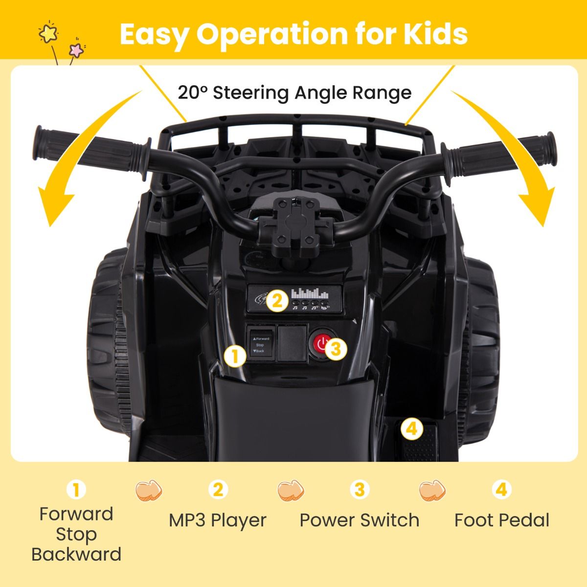 Quad électrique pour enfants Coast - avec lecteur MP3 - marche avant et arrière - noir
