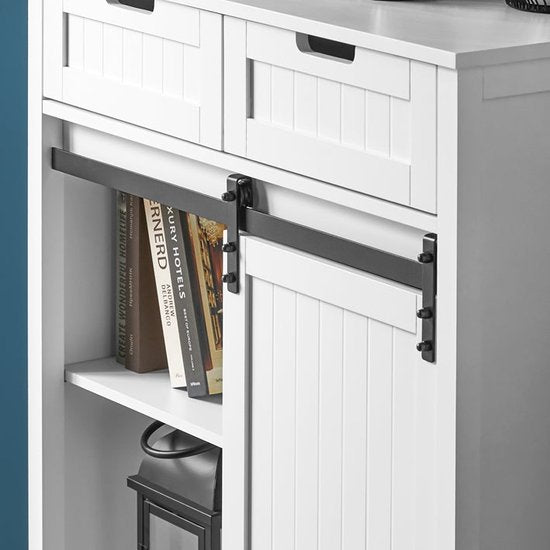 Armoire de cuisine moderne - buffet avec porte coulissante - buffet - étagères réglables - design élégant noir et blanc - montage facile - 80 cm x 35 cm x 93 cm