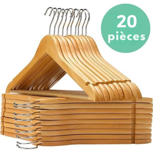 20 cintres en bois LifeGoods - Avec rail pour pantalon - 20 pièces - Bois
