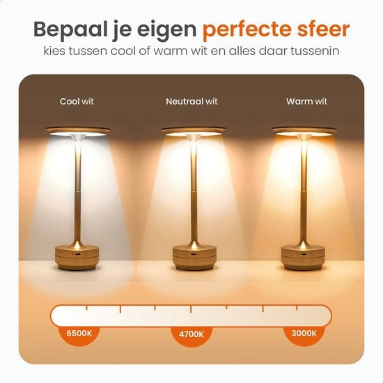 Goliving Lampe de table Rechargeable - Sans fil et dimmable - Lampe tactile moderne - Lampe de nuit pour la chambre à coucher - Résistant aux éclaboussures - 27 cm - Or