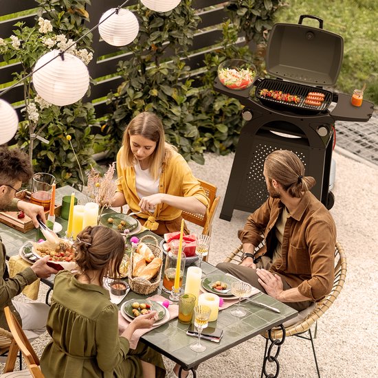 KitchenBrothers Gas BBQ - Barbecue de table et sur pied - Barbecue de table - Antiadhésif - Surface de grillade 37x48 cm - Noir