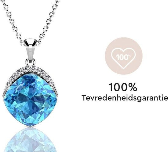 Yolora Collier femme avec pendentif - Cristal Kalpa Camaka - Argent/Bleu clair - Plaqué or blanc 18K - Collier - Collier femme - Argent - Bijoux - Coffret cadeau - Coffret cadeau de luxe - Coffret cadeau exclusif - Bel emballage cadeau