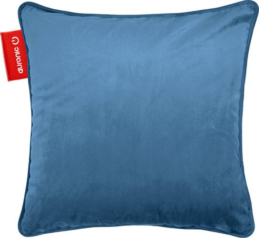 Auronic Coussin chauffant Velours - 45x45 - Sans fil - Rechargeable - Oreiller électrique - Infrarouge - Bleu-gris