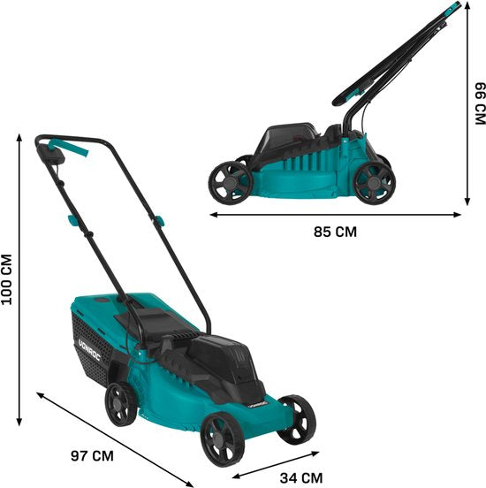 VONROC Tondeuse Accu 20V - Largeur de coupe 32 cm - Moteur sans balais - Trois hauteurs de coupe réglables : 30/50/70 mm - Bac de ramassage 30L inclus - SANS batterie et chargeur