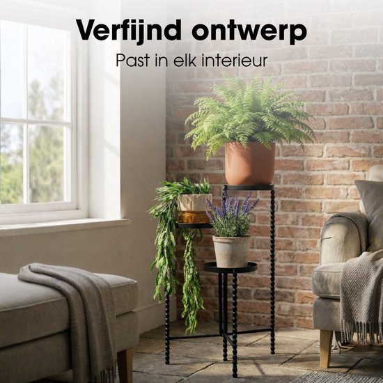 Mica Decorations Salvo - Support pour plantes d'intérieur - Tablette pour plantes d'intérieur - Support à trois étages - 40 x 40 x 70 cm - Fer - Noir