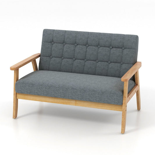 Canapé deux places Coast en lin - Gris - 114 x 72 x 77 cm - Structure en bois de caoutchouc - Design du milieu du siècle