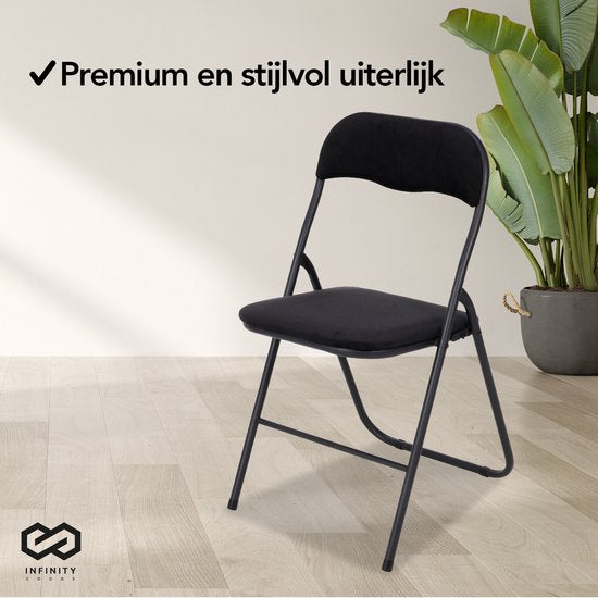Infinity Goods Klapstoelen - Set van 4 - Vouwstoelen - Fluweel - Eettafelstoelen - Opklapbare Stoelen - 43 x 47 x 80 CM - Stoelen - Zwart