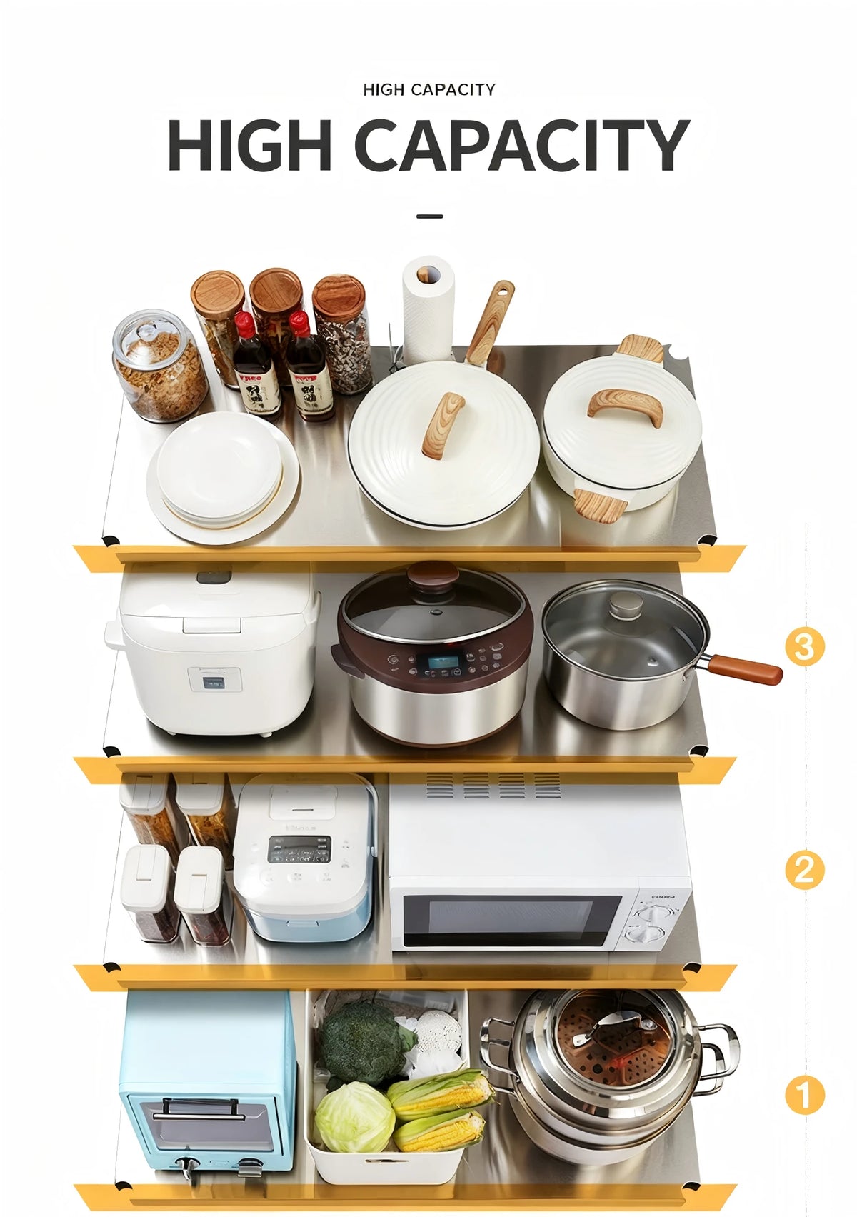 Cooker King : étagère de cuisine à 3 niveaux pour micro-ondes – Étagère coulissante – Hauteur réglable – 80 × 35 × 60 cm