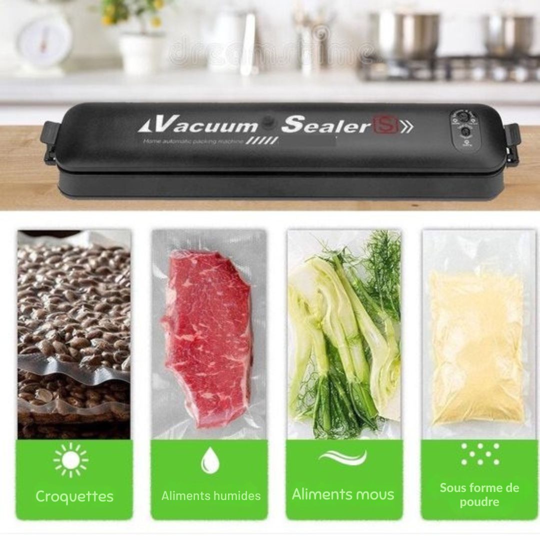 Machine à emballer sous vide BestHome - Avec 15 sacs sous vide - Pour tous types d'aliments - noir