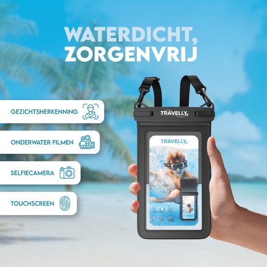Travelly® Waterproof Phone Case With Extra Storage Compartment - Universal Underwater Case for Smartphone - Convient à tous les téléphones - Drybag - Pour les vacances, la natation et les sports nautiques - Noir