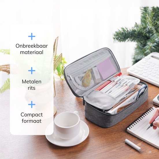 Diydash Trousse à crayons - Trousse à crayons - Trousse scolaire - Grande trousse - Fournitures scolaires - Trousse Scolaire - Pour filles, garçons et adultes - Gris