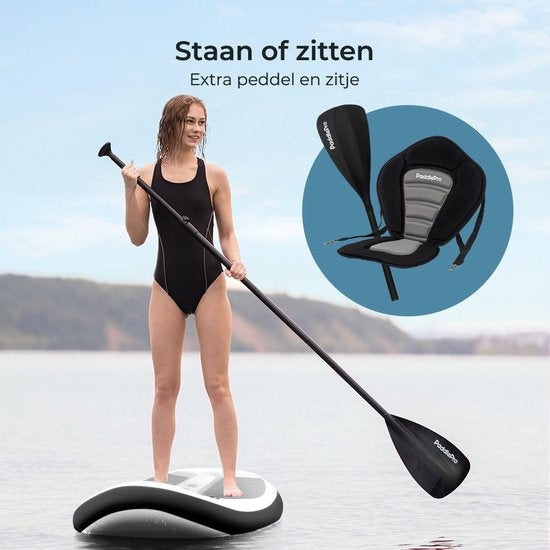 LifeGoods SUP Board - Deluxe Set - avec siège - Planche à pagaie gonflable - Max. 135KG - 320x81cm - Blanc