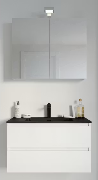 Allibert Armoire de toilette 80x70x15 cm - Blanc brillant avec éclairage LED et intérieur miroir