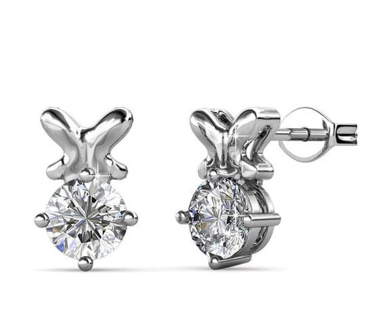 Yolora Boucles d'oreilles pour dames avec cristaux Kalpa Camaka - couleur argent - plaqué or blanc 18K - Clous d'oreilles - Cadeau de fête des mères