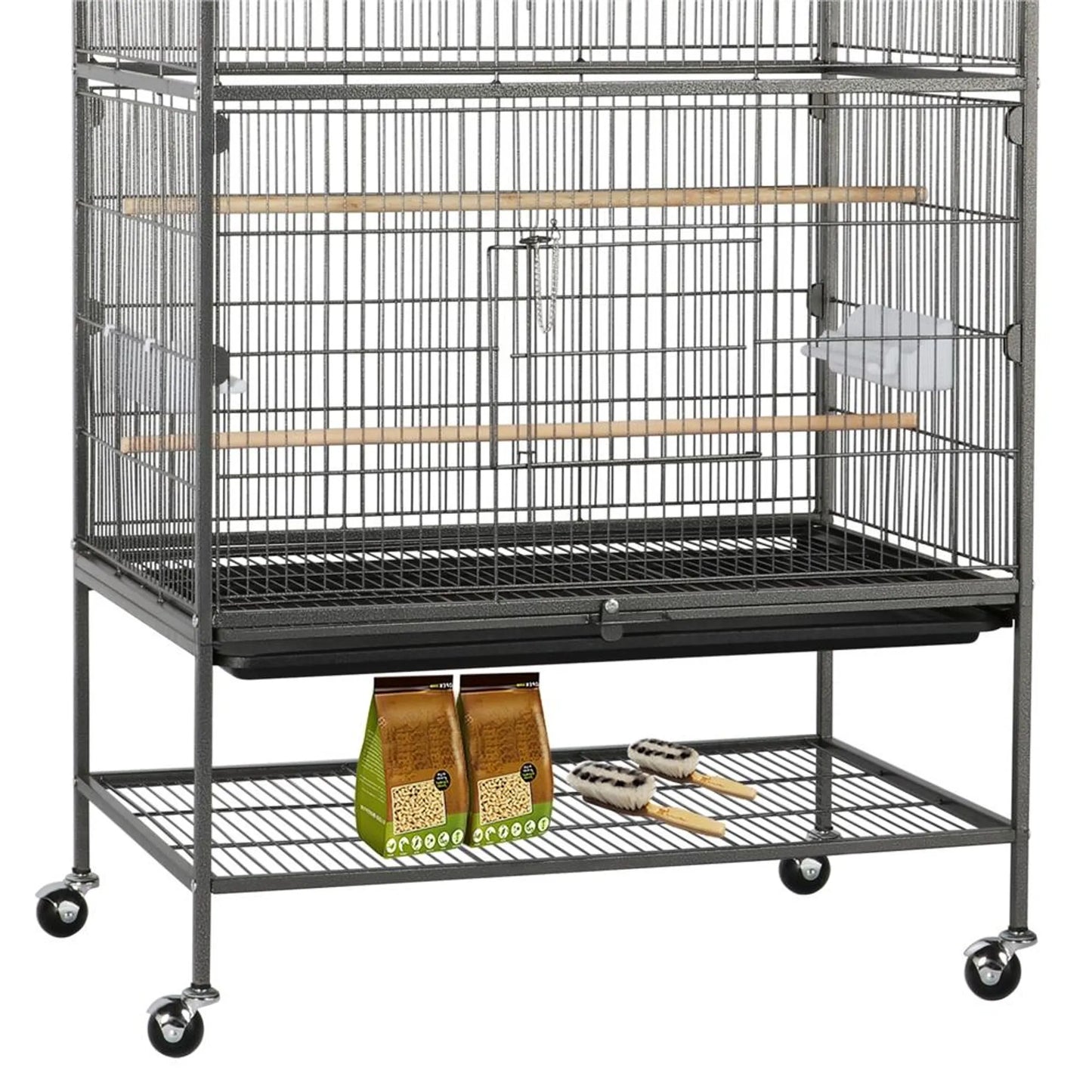 Yaheetech Cage à oiseaux XXL avec base mobile - équipée d'une porte sécurisée, d'une étagère de rangement et de 3 perchoirs en bois - pour perroquets et cacatoès - métal noir - 79 x 52 x 132 cm