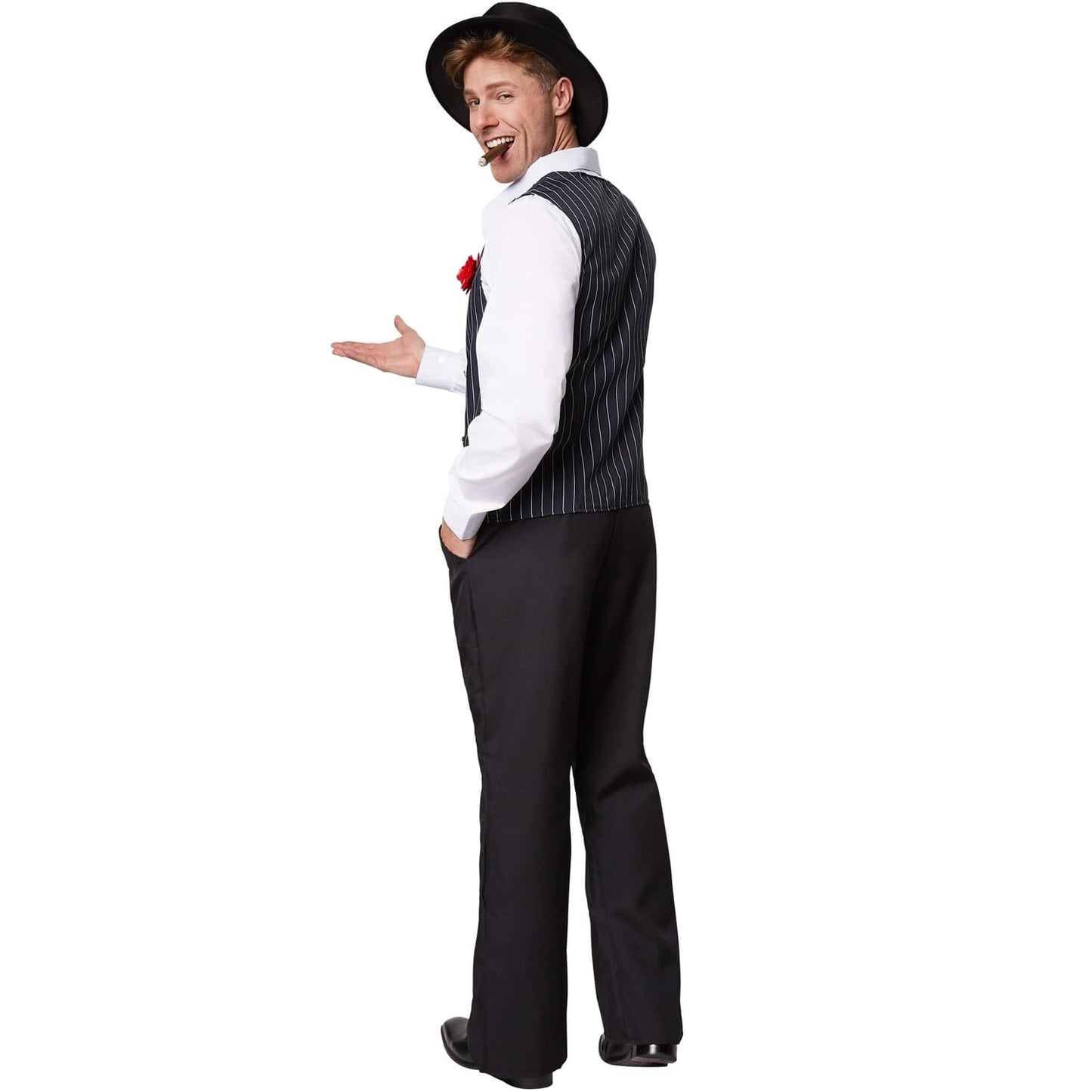 costume de gentleman charleston - taille S - noir/blanc - polyester - comprenant chapeau, chemise, gilet et pantalon