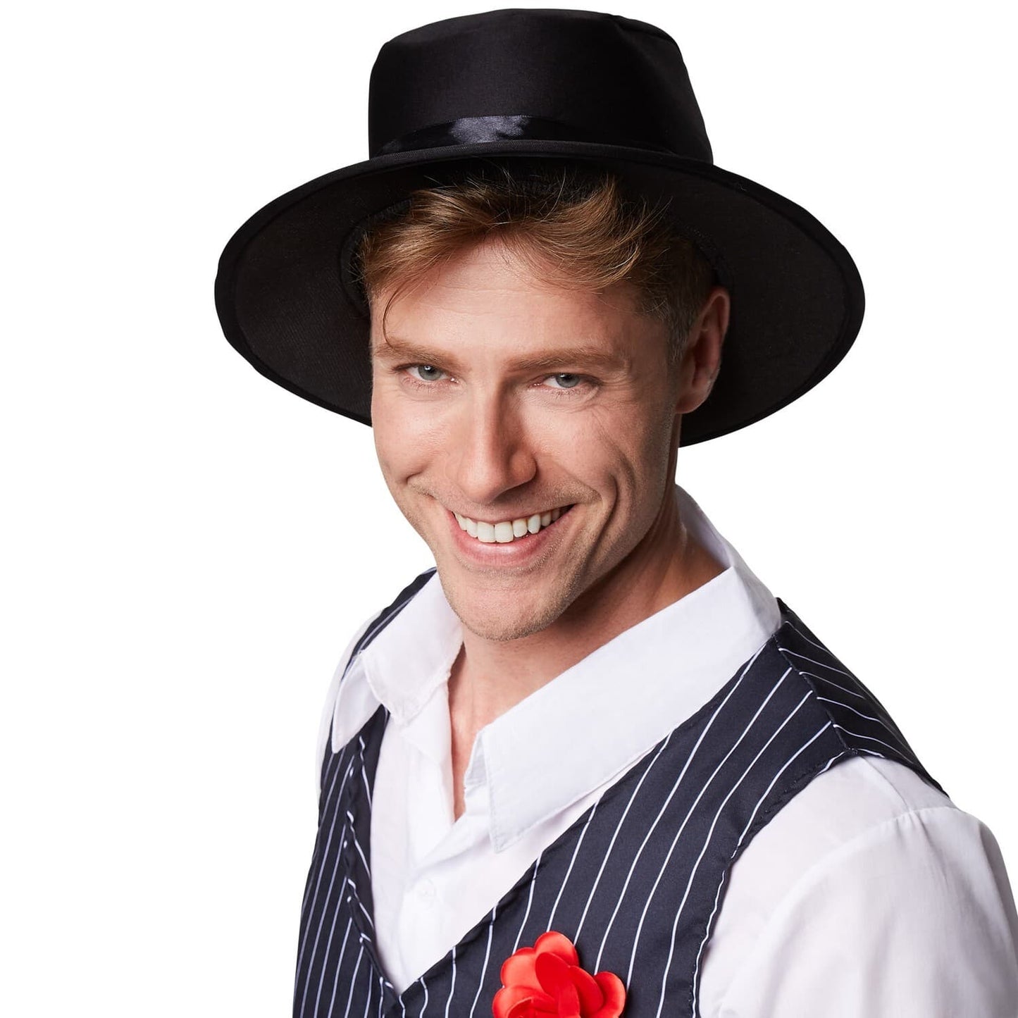 costume de gentleman charleston - taille S - noir/blanc - polyester - comprenant chapeau, chemise, gilet et pantalon