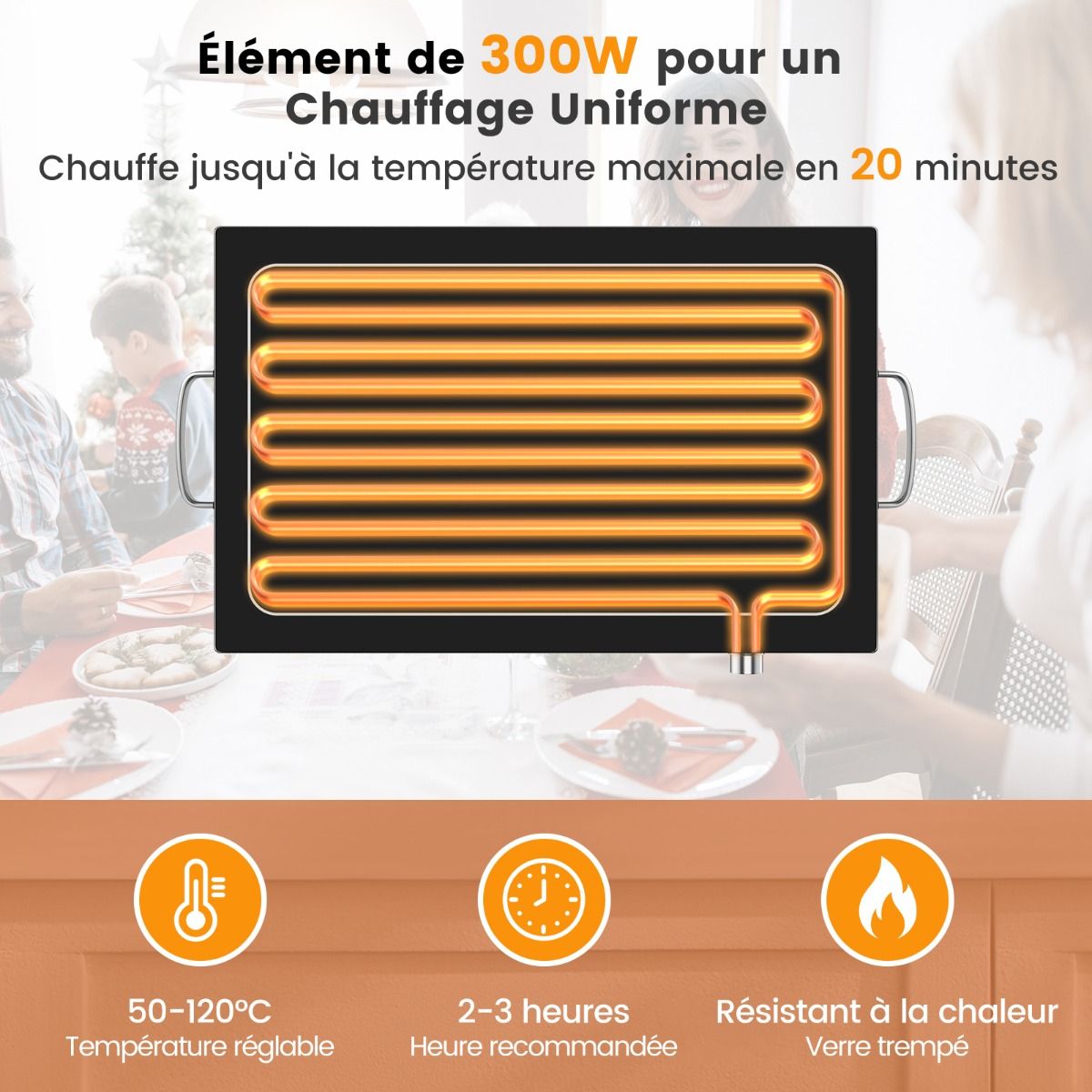 Plaque chauffante électrique Coast pour buffet en acier inoxydable 56 x 36 cm - argent/noir - 300 W