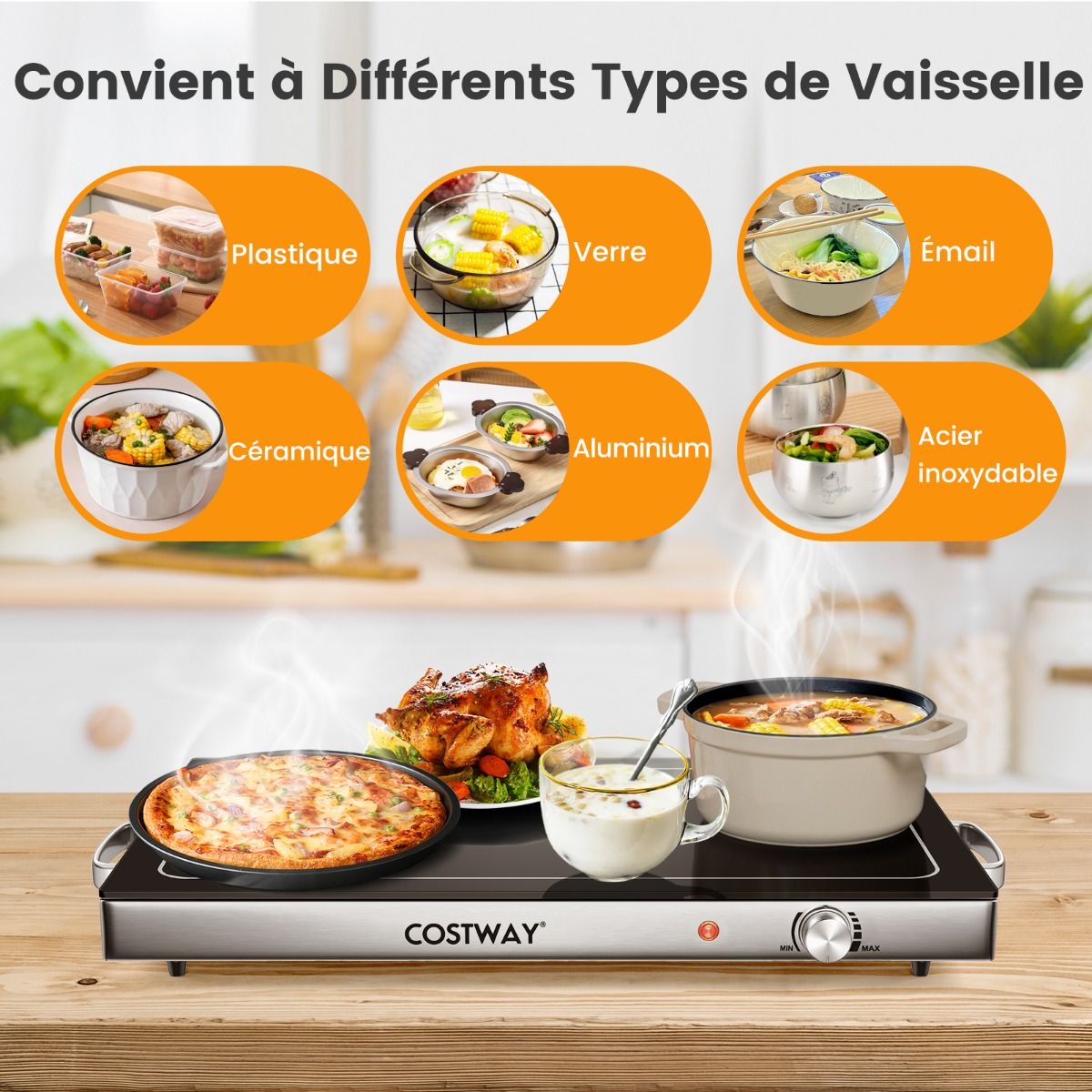 Plaque chauffante électrique Coast pour buffet en acier inoxydable 56 x 36 cm - argent/noir - 300 W