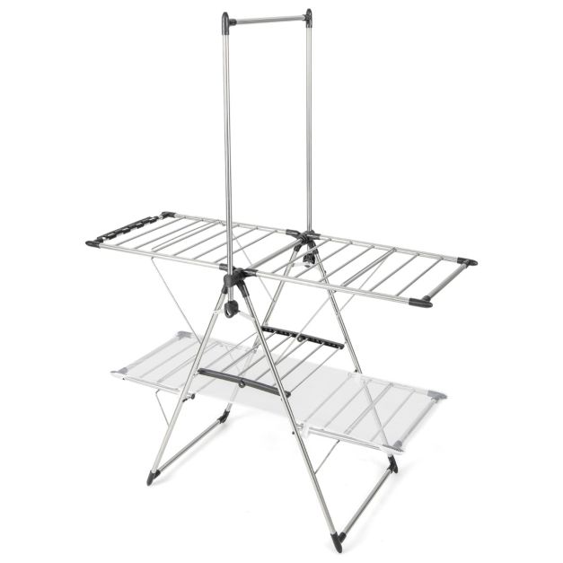 Grand séchoir pliable avec tige de suspension surélevée - Pour l'intérieur et l'extérieur - Peu encombrant et robuste