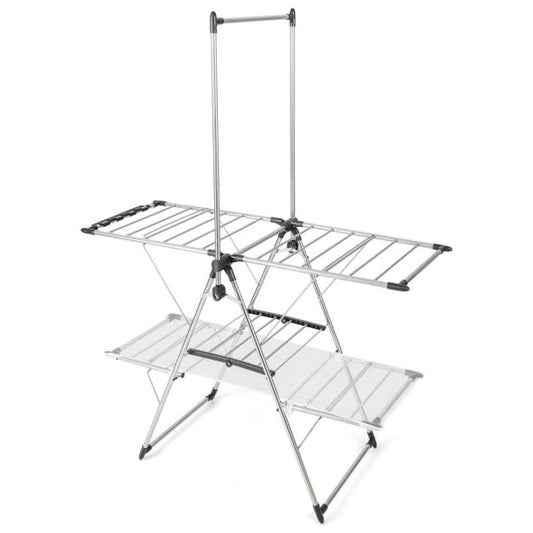 Grand séchoir pliable avec tige de suspension surélevée - Pour l'intérieur et l'extérieur - Peu encombrant et robuste