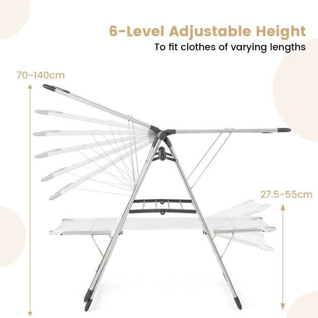 Grand séchoir pliable avec tige de suspension surélevée - Pour l'intérieur et l'extérieur - Peu encombrant et robuste