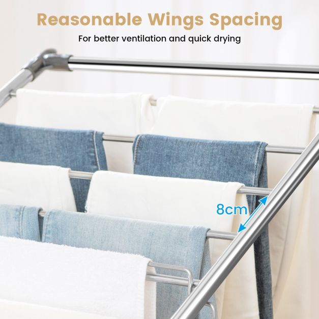 Grand séchoir pliable avec tige de suspension surélevée - Pour l'intérieur et l'extérieur - Peu encombrant et robuste