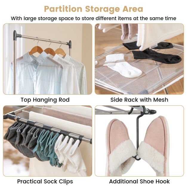 Grand séchoir pliable avec tige de suspension surélevée - Pour l'intérieur et l'extérieur - Peu encombrant et robuste