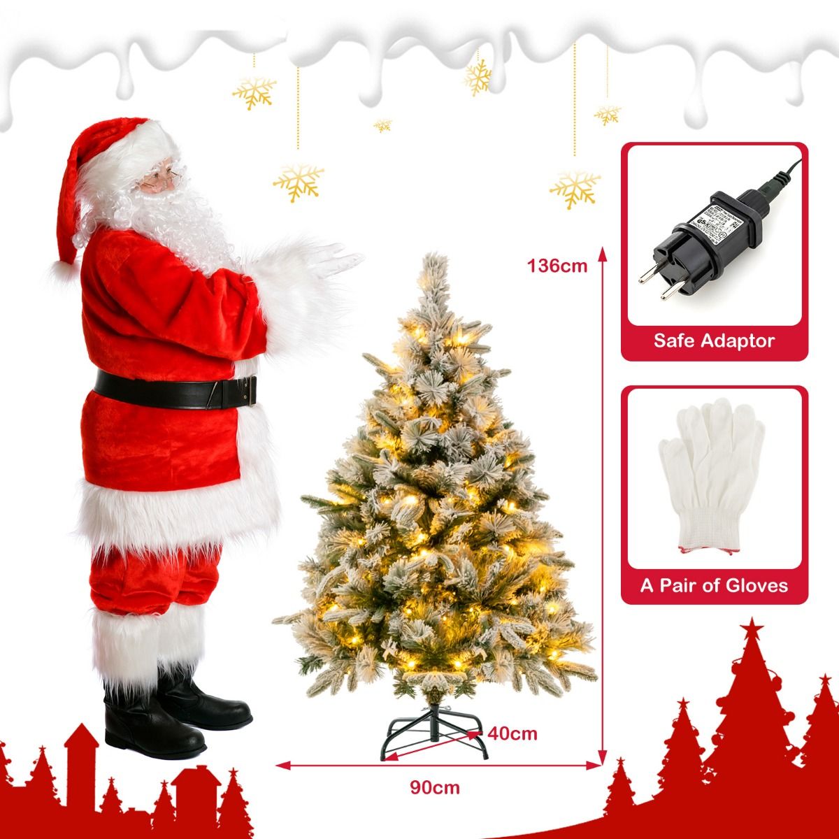 Coast Artificial Christmas Tree With Snow And Lights - 150 Warm White LED Lights - 136 cm de haut - Vert