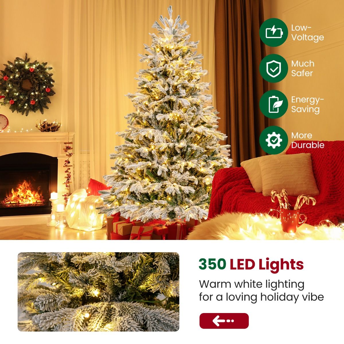 Coast Christmas Tree 180 cm - Neige - Lumières LED blanc chaud - Vert/Blanc