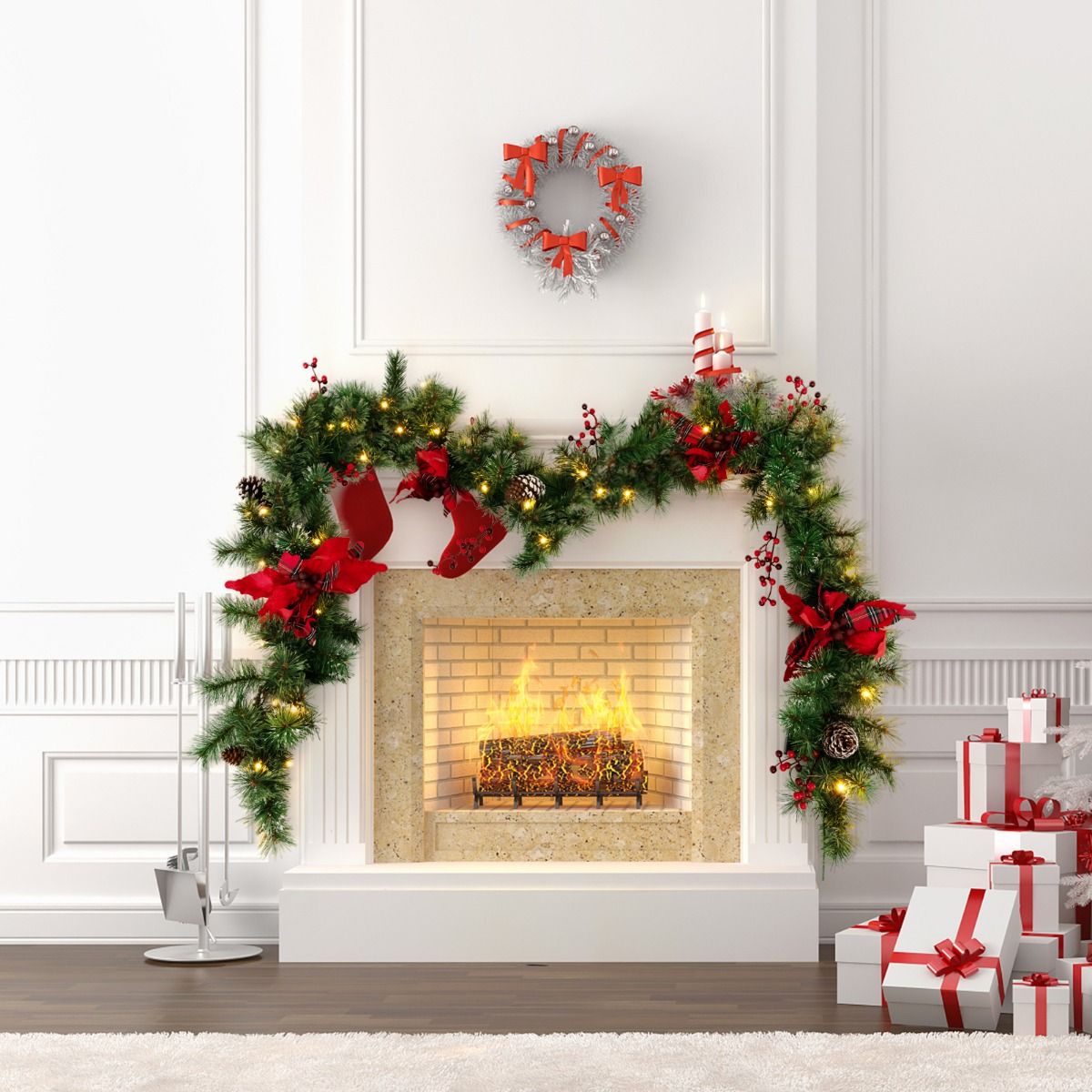 Guirlande de Noël Coast avec lumières 270 cm - Blanc chaud - Vert Rouge - Intérieur et extérieur