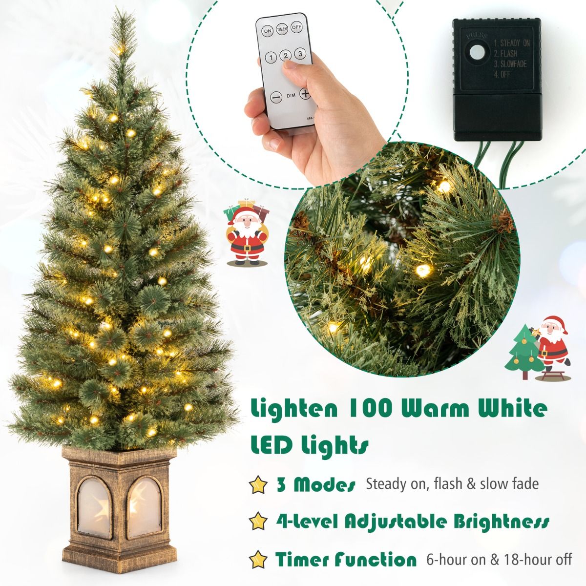 Coast Artificial Christmas Tree 120 cm Green/Gold - 116 branches - 100 LED Lights - Cement Filled Base - Remote Control