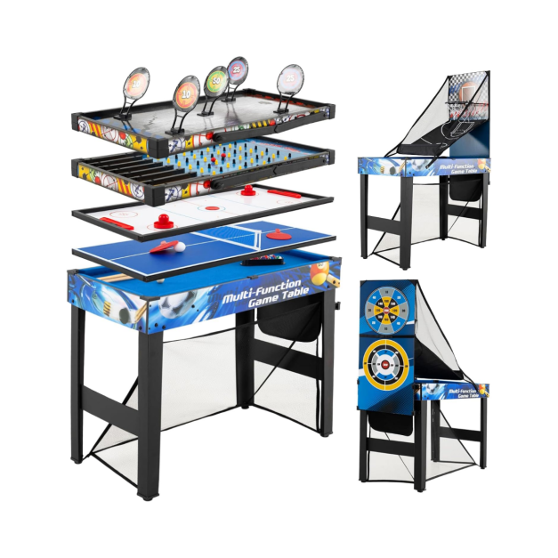 Coast 10-in-1 Play Table | Bleu/Noir | 106 x 51 x 148 cm | Billard, hockey, tennis de table, basket-ball, etc.