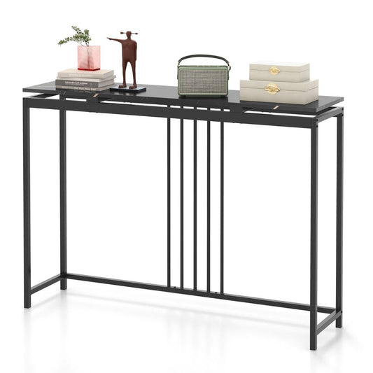 Coast Console Table Marbre Artificiel Noir - 120 x 30 x 90 cm - Table d'entrée étroite avec structure en acier