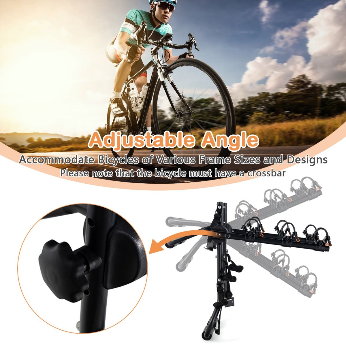 Coast Trunk Bike Carrier for 3 Bikes - Porte-vélos réglable sur le hayon 71 x 33 x 63 cm - Noir - Capacité de charge 45 kg
